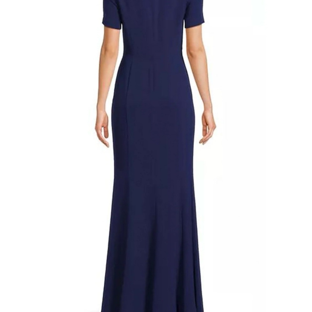 Shani NWT Elegant Navy Blue Short Sleeve Women's Formal Gown - Picture 2 of 10